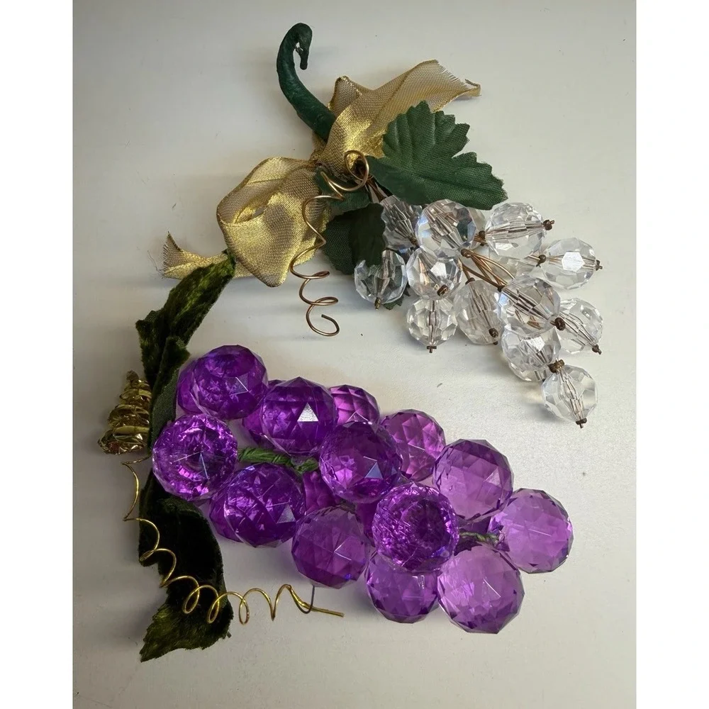 Vintage Acrylic Grape Cluster Ornaments Purple & Clear Lucite Hanging Decor Lot